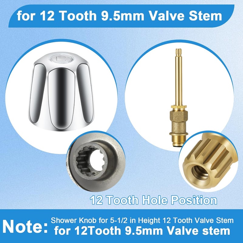 Coolfell Metal 3 Piece Shower Knob Replacement, Compatible with Price Pfister Shower Verve and tub/Shower Faucet Handle, Shower Knob for 12 tooth 9.5mm valve stem, Height 2.35 in Width 2.35 in (Chrome) - Image 2
